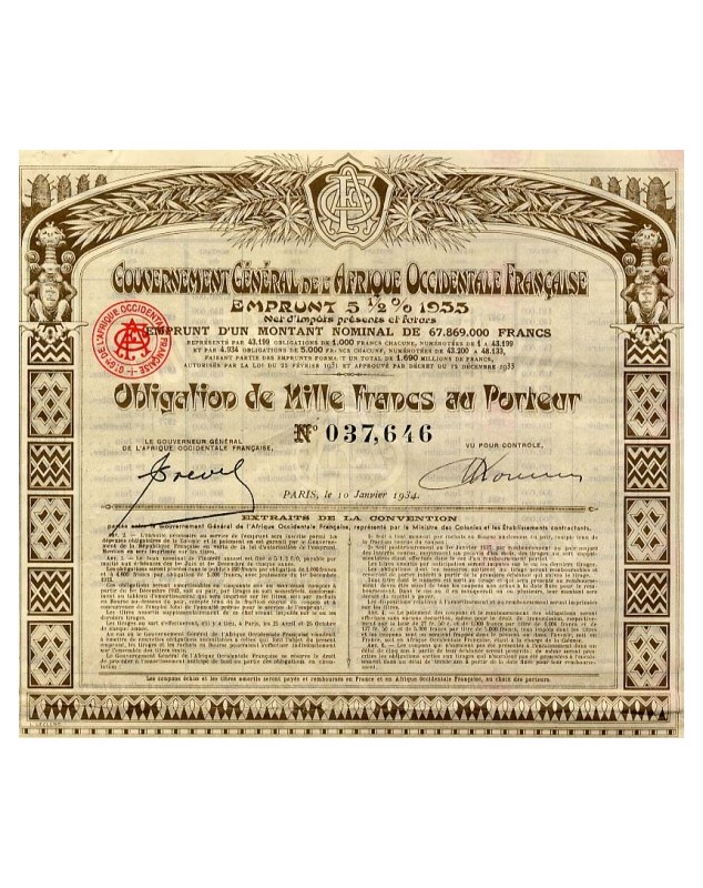 Gouvernement Général de l'Afrique Occidentale Française - 5.5% Loan 1933
