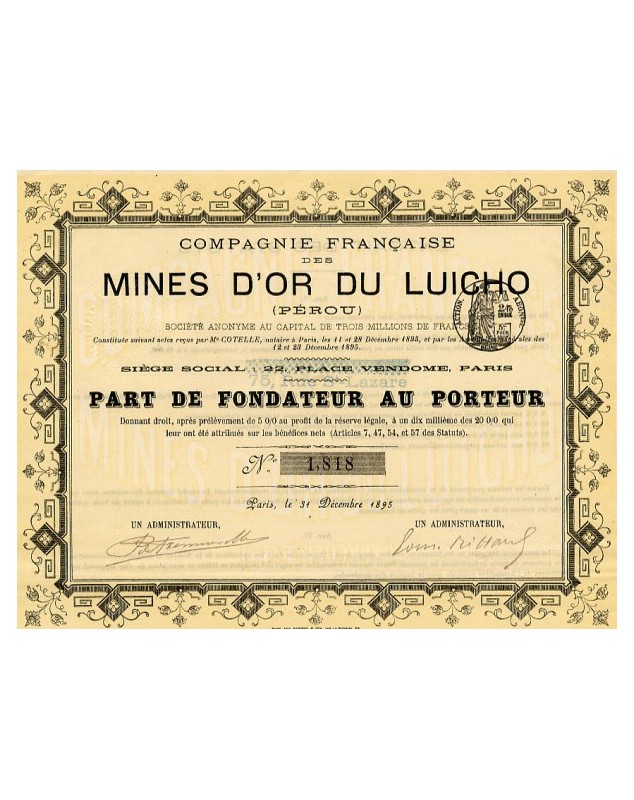 Cie Française des Mines d'Or du Luicho (Peru)
