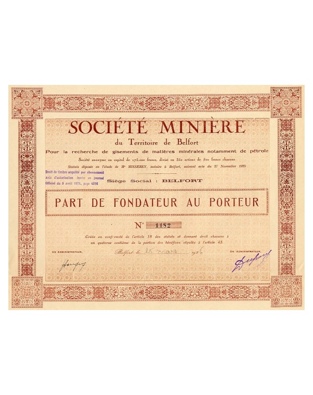 Société Minière du Territoire de Belfort pour la Recherche de Gisements de Matières Minérales, Pétrole