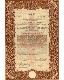 Royaume de Hongrie -  Emprunt 5,5%, 1000 Kr, 1918
