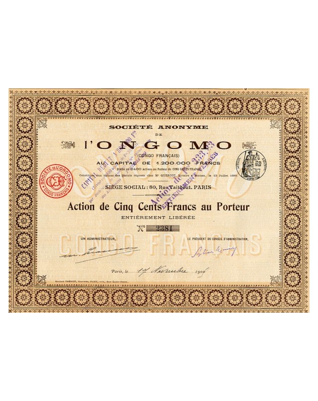 Sté Anonyme de l'Ongomo (Congo Français)