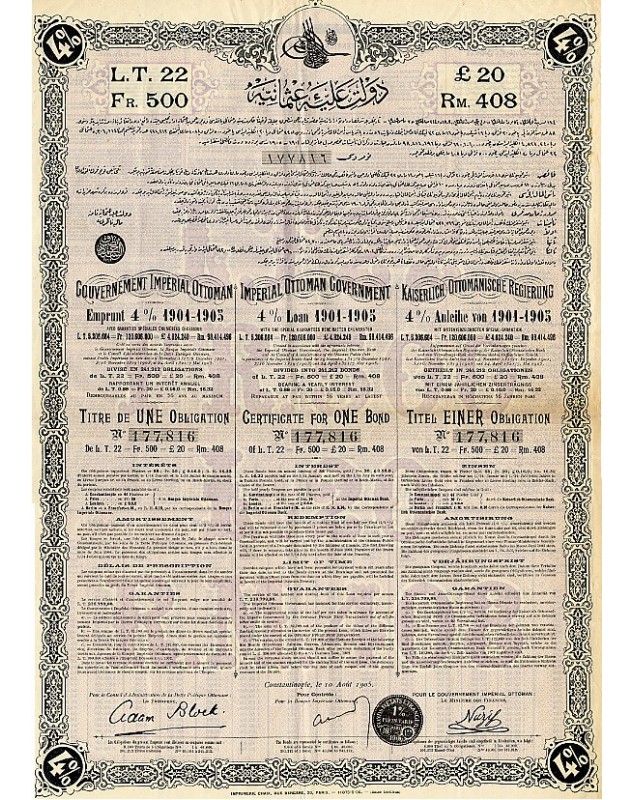Gouv. Impérial Ottoman-Emprunt 4% 1901-1905