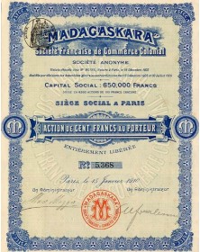 Madagaskara - Sté Fse de Commerce Colonial.