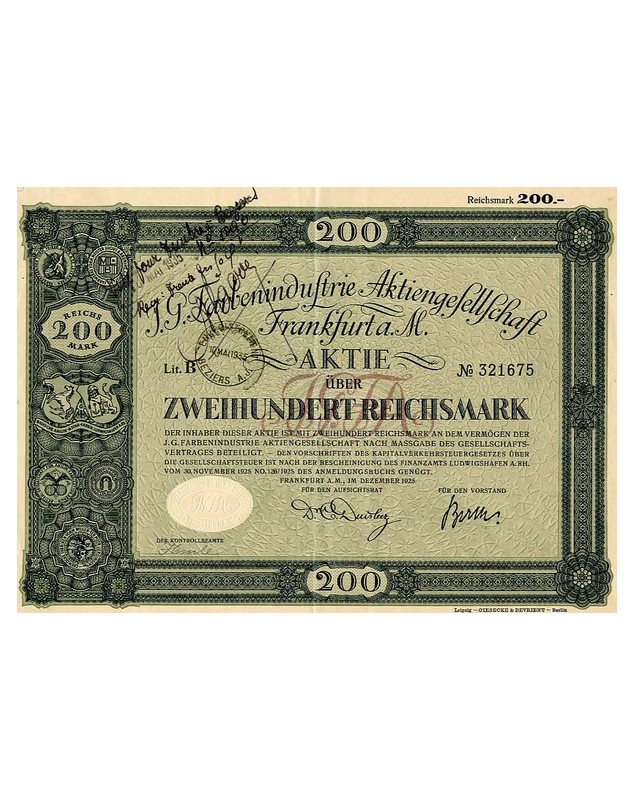IG Farbenindustrie AG Frankfurt am Main 1925 German bond 200M Paint Industry 