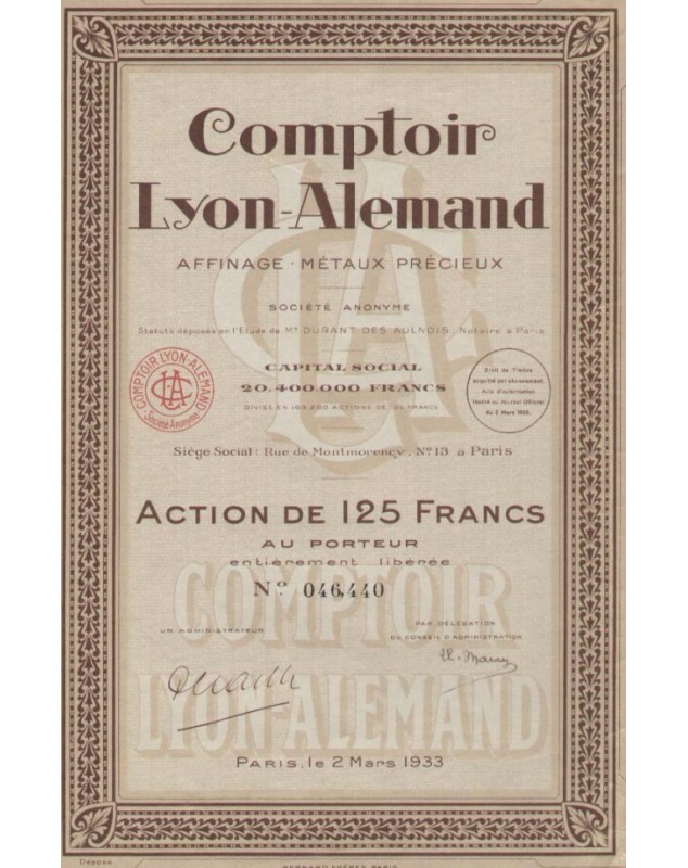 Comptoir Lyon-Alemand Affinage - Métaux Précieux