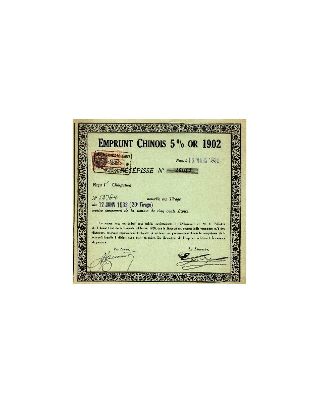 Emprunt Chinois 5% Or 1902