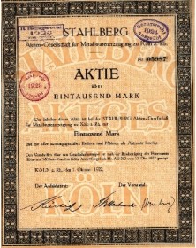 Stahlberg - Aktien-Gesellschaft für Metallwarenerzeugung zu Köln a. Rh.