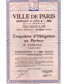 Ville de Paris - Emprunt à Lots 4% 1931