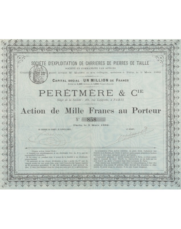 Perêtmère & Cie, Sté d'Exploitation de Carrières de Pierres de Taille