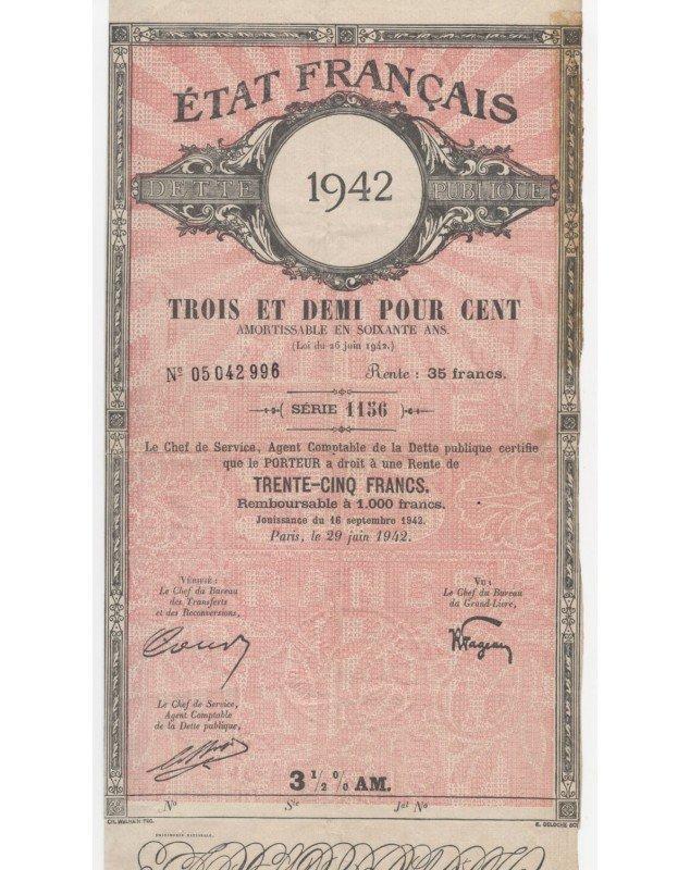 République Française. Dette Publique 3% 1943