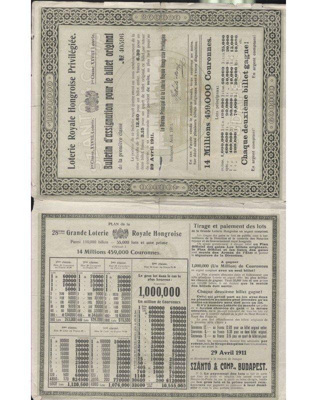 Bureau Centrale de la Loterie Royale Hongroise Privilégiée, Maison de Banque Szanto & Comp. Budapest