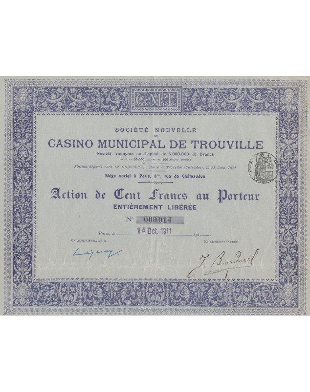 Société Nouvelle du Casino Municipal de Trouville (1911) Share of 100F - Paris 1911