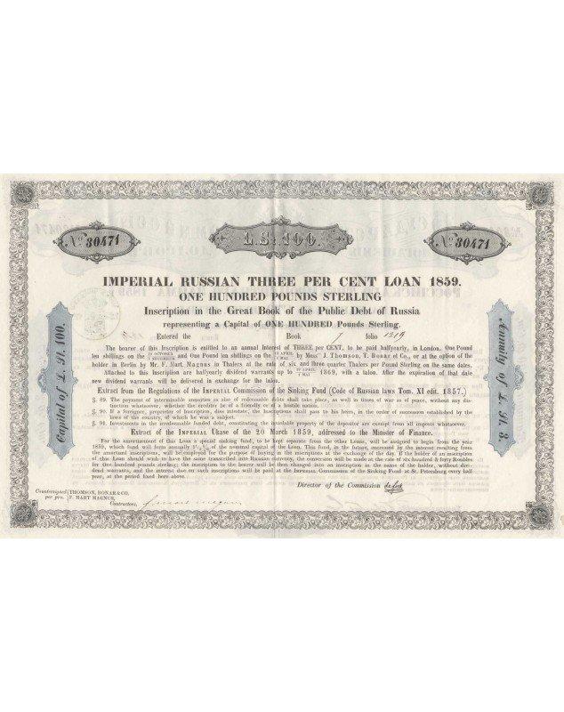 Imperial Russian 3% Loan 1859 100Â£ St.