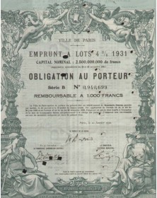 Ville de Paris - Emprunt Ã  lots 4% 1931
