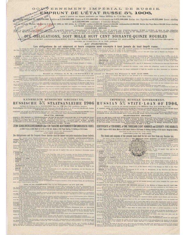 Emprunt de L'Etat Russe 5% 1906