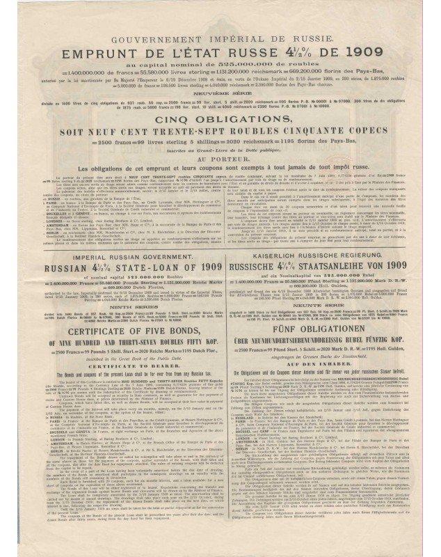 Emprunt de l'Etat Russe 4,5% de 1909