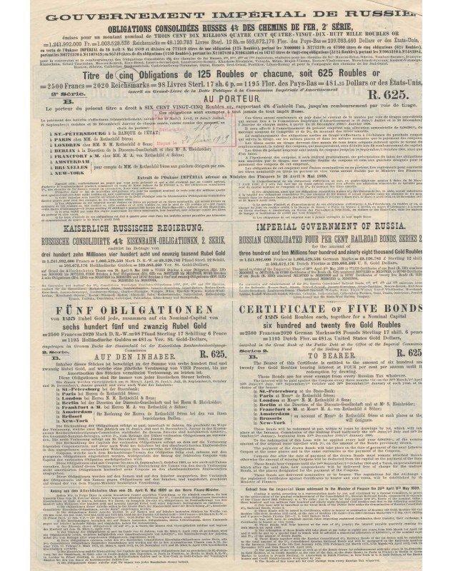Imperial Government of Russia - Russian Consolidated 4% Railroad Bonds 2nd Issue