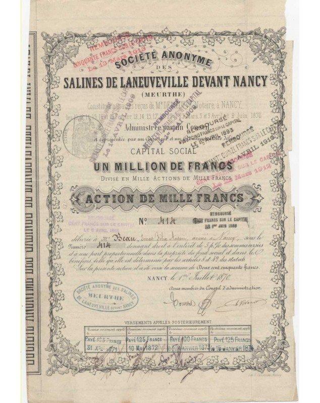 Lorraine/Meurthe-et-Moselle 54 S.A. des Salines de Laneuveville devant Nancy (Meurthe)