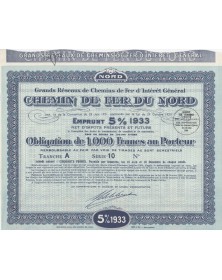 Grands Réseaux de Chemin de Fer d'Intérêt Général. Chemin de Fer du Nord. Emprunt 5% 1933