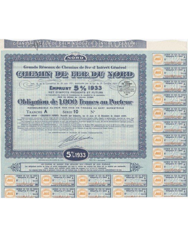 Grands Réseaux de Chemin de Fer d'Intérêt Général. Chemin de Fer du Nord - 5% Loan 1933