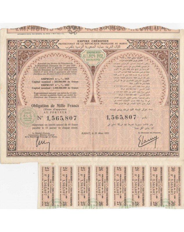 Empire Chérifien - Emprunts 4,5% 1929/1932 regroupés