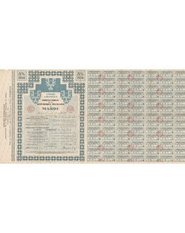 Empire Chérifien, Protectorat de la République Française au Maroc - 5% Loan 1934. SPECIMEN