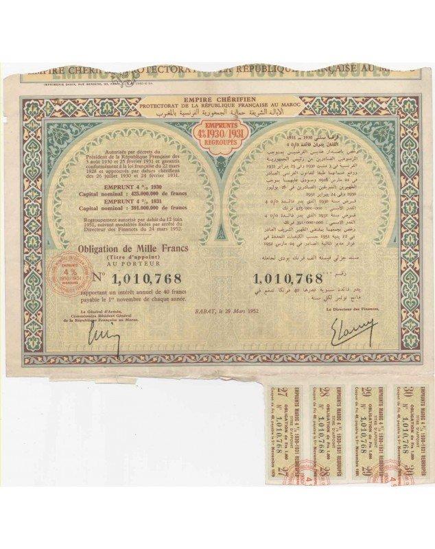 Empire Chérifien, Protectorat de la République Française au Maroc - 4% 1930/31 Loans