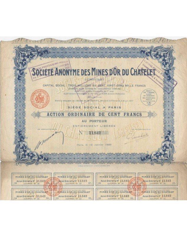 Sté des Mines d'Or du Chatelet (Creuse). 1923