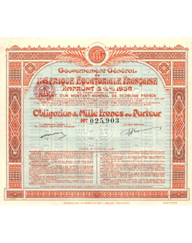Gouvernement Général de l'Afrique Equatoriale Française - 5.5% Loan 1936