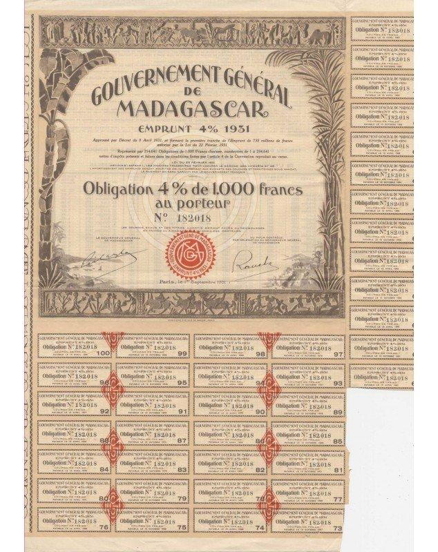 Gouvernement Général de Madagascar - Emprunt 4% 1931