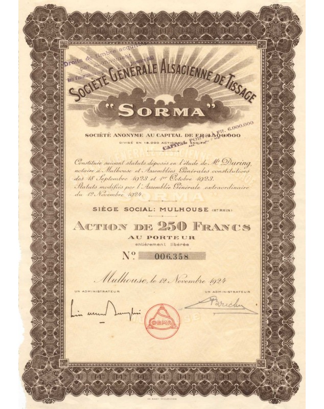 Sté Générale Alsacienne de Tissage (SORMA). 1924