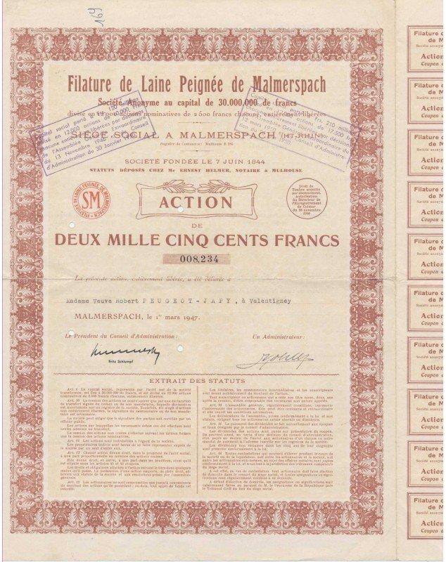 Filature de Laine Peignée de Malmerspach (délivré à la famille Peugeot)