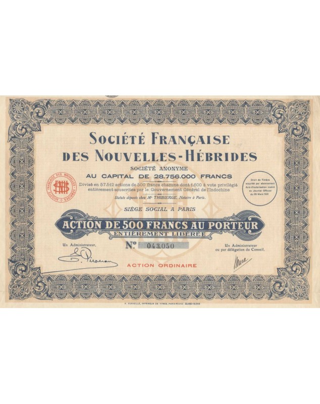 Sté Française des Nouvelles-Hébrides. 1931
