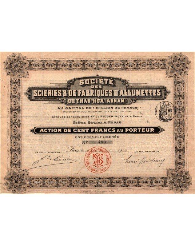 Sté des Scieries & de Fabriques d'Allumettes du Than-Hoa (Annam)