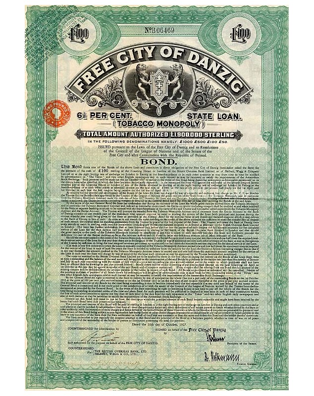 City of Danzig - 6.5% State Loan (Tobacco Monopoly)