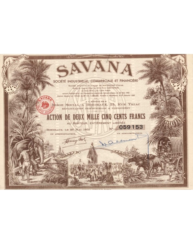 SAVANA - Sté Industrielle, Commerciale et Financière. 1952