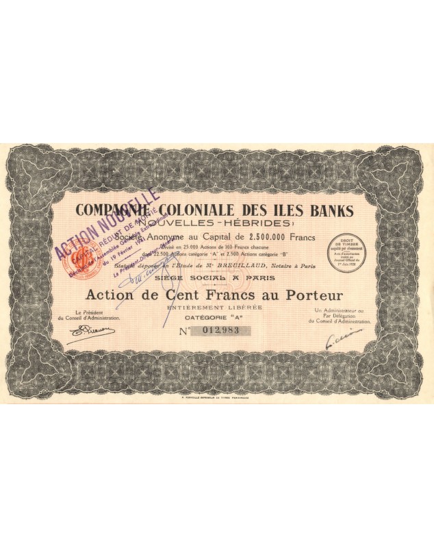 Cie Coloniale des Iles Banks (New Hebrides). 1941