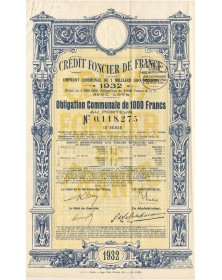 Crédit Foncier de France - Emprunt Communal de 1,5 Milliard 1932