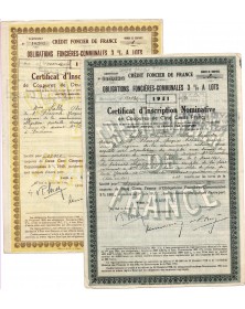 Crédit Foncier de France - Lot de 2 Obligations Foncières Communales 1949