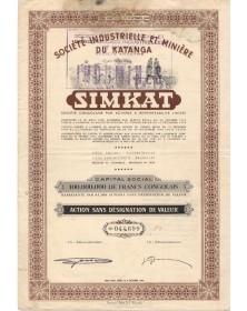 Société Industrielle et Minière du Katanga SIMKAT (INDUMINES stamp)
