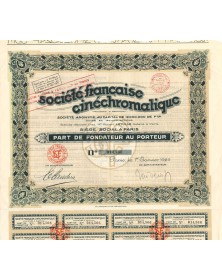 Société Française Cinéchromatique (Procédés R. Berthon) Part de fondateur - Paris 1929