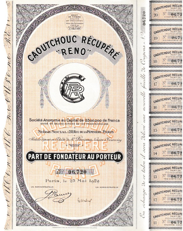 Caoutchouc Récupéré ''Réno'', Société Anonyme