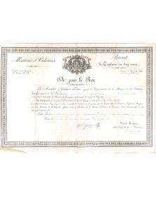 Brevet de Capitaine au long cours 1817 - Themoy - Ministre Charles de La Croix de Castries