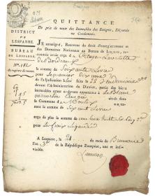 Quittance de vente des immeubles des émigrés 1794 - Lesparre