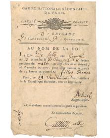 Autorisation d'arme 1799 - Garde Nationale Sédentaire de Paris