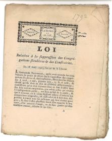 Loi 1792 - Suppression des congrégations - Montpellier