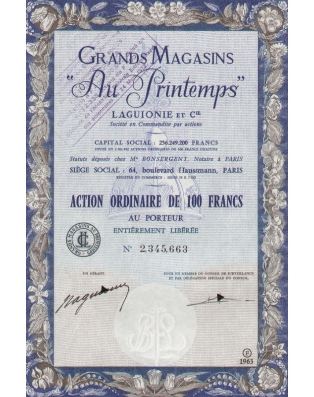 Department Stores Grands Magasins "Au Printemps". Laguionie et Cie