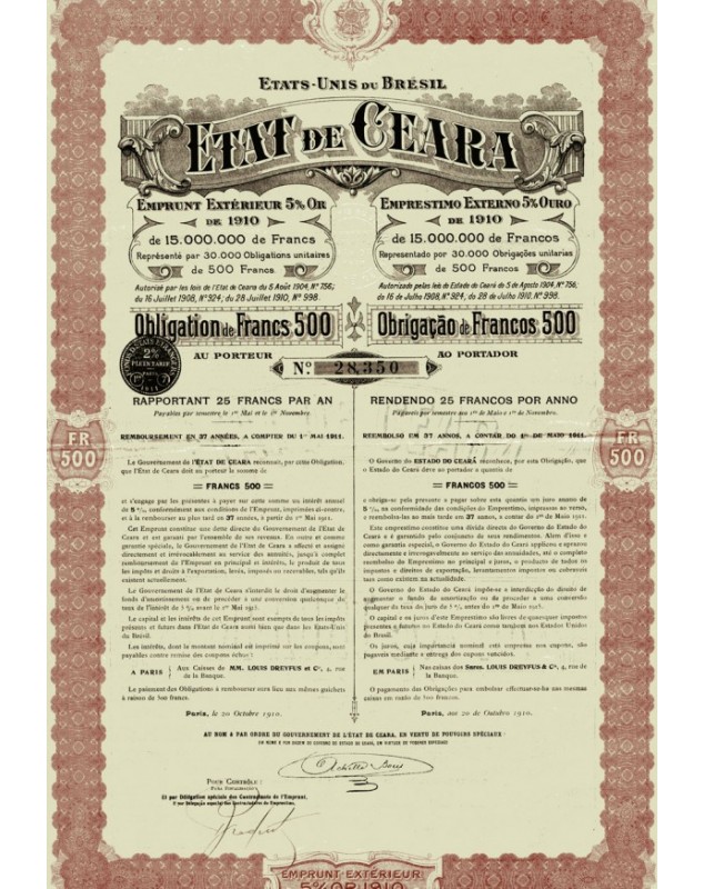 Etat de Ceara - Emprunt Extérieur 5% Or 1910