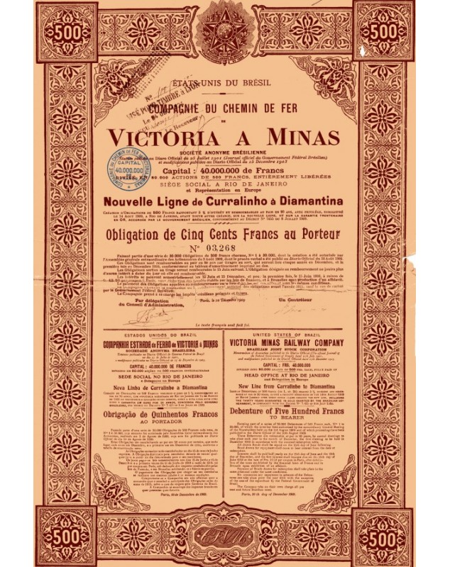 Victoria a Minas Railway Company -  New Line from Curralinho to Diamantina