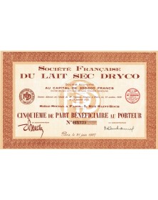 Sté Française du Lait Sec Dryco 5ème de Part Bénéficiaire - Paris 1937